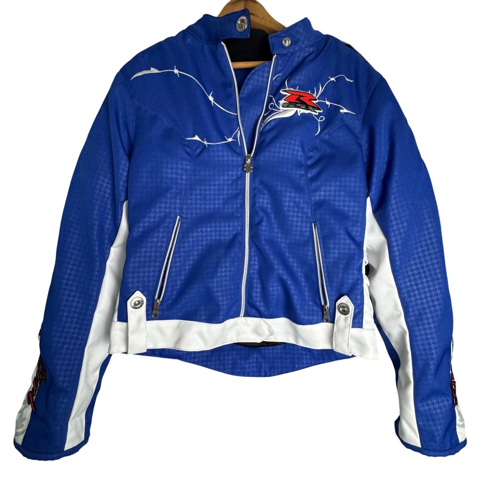 Icon Hella Gixxer Girl Suzuki GSX Motorcycle Jacket Blue White Textile Womens M